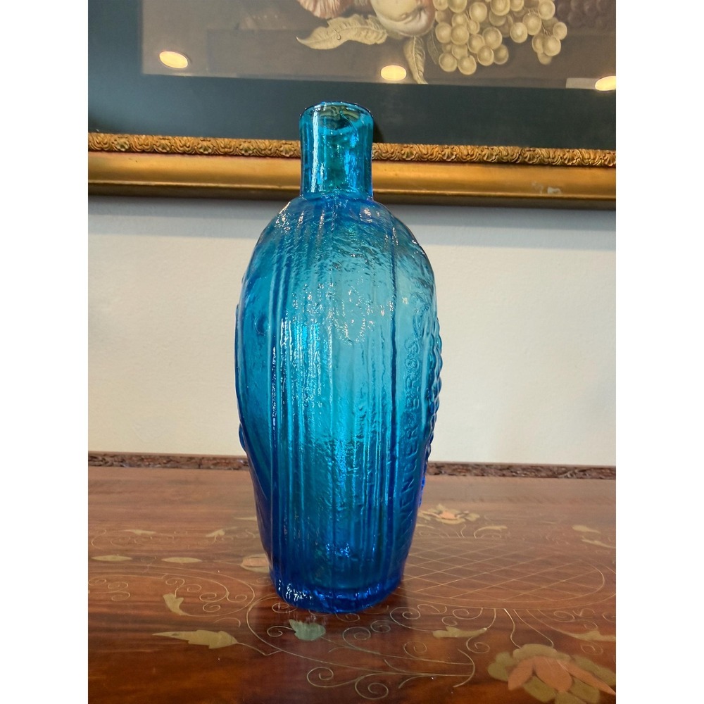 Vintage Clevenger Bros Blue Glass Bottle - Eagle and Grapes 8" - Picture 16 of 17
